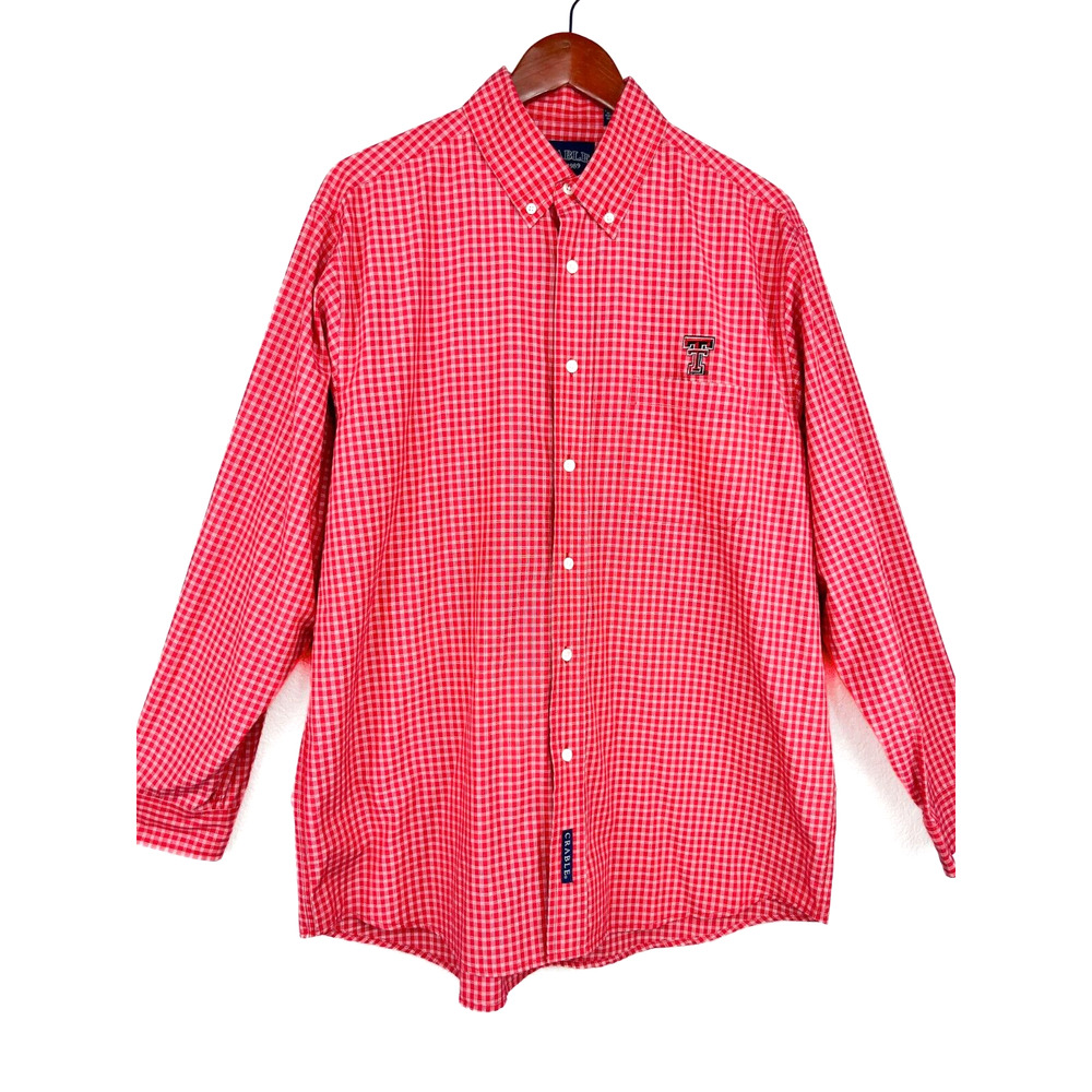 Men's Texas Tech Red Raiders Button Up Red Logo Shirt Size Large Longsleeve